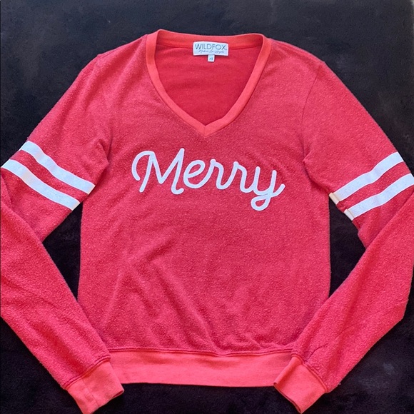 Wildfox Red 'Merry' V-Neck Sweater - Picture 2 of 7